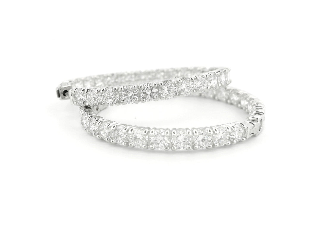 Elegant 14K White Gold Round Diamond Hoop Earrings